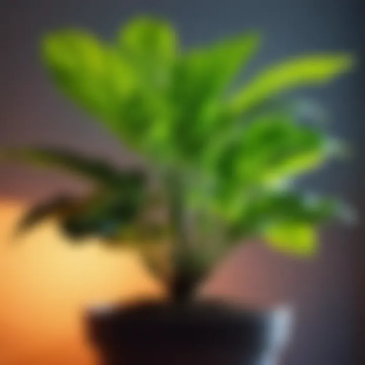 Close-up of indoor plant thriving under full spectrum grow light