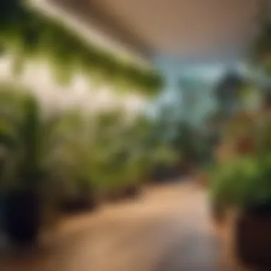 Indoor garden with various plants under grow lights