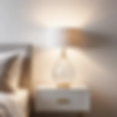 Minimalist lamp adding subtle touch to white bedroom ambiance