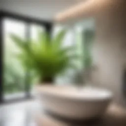Lush green fern in modern bathroom