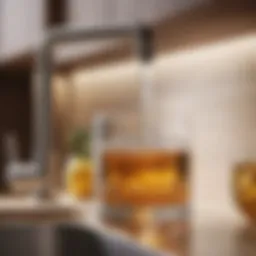 Purified water flowing from under sink filtration system