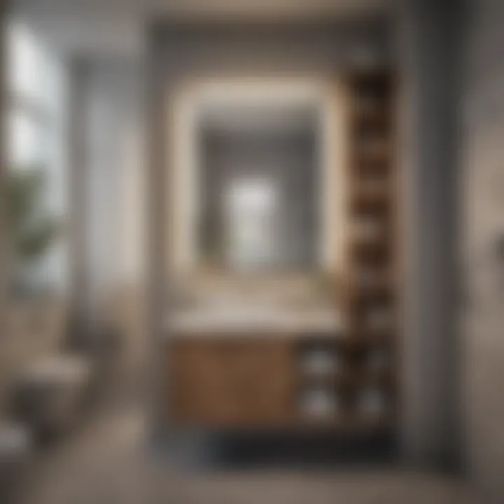 Space-saving bathroom vanity with integrated shelves