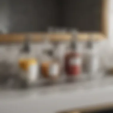 Clear jars holding bathroom essentials on a vanity
