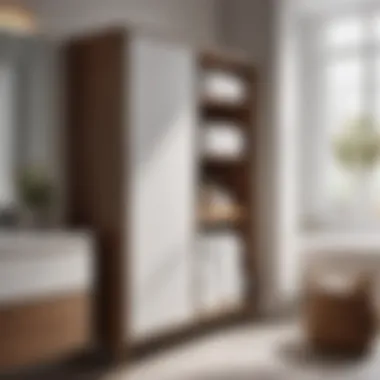 Sleek towel storage cabinet in minimalist bathroom