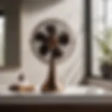 Sleek Portable Fan in Modern Bathroom Stylish and modern portable fan in a sleek bathroom setting