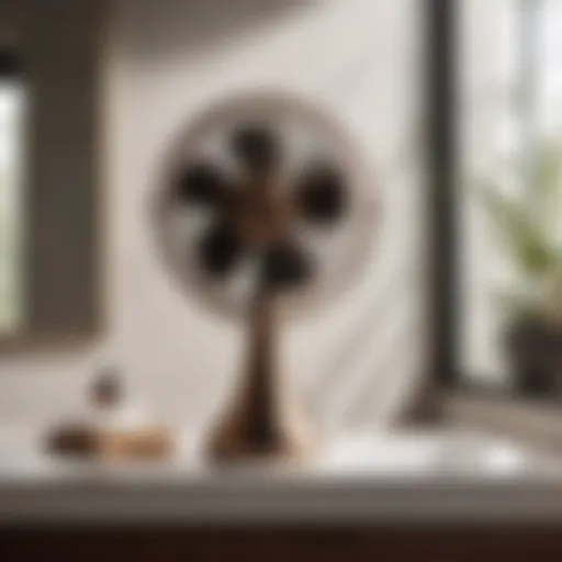 Sleek Portable Fan in Modern Bathroom Stylish and modern portable fan in a sleek bathroom setting