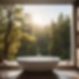 Elegant bathroom with large window overlooking nature