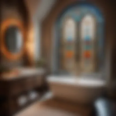Ambiance-Boosting Stained Glass Window Luxurious bathroom with stained glass window for ambiance