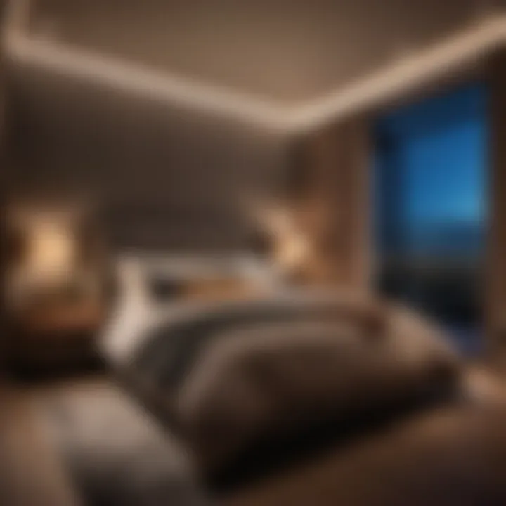 Cosy bedroom ambiance with blackout blinds at night
