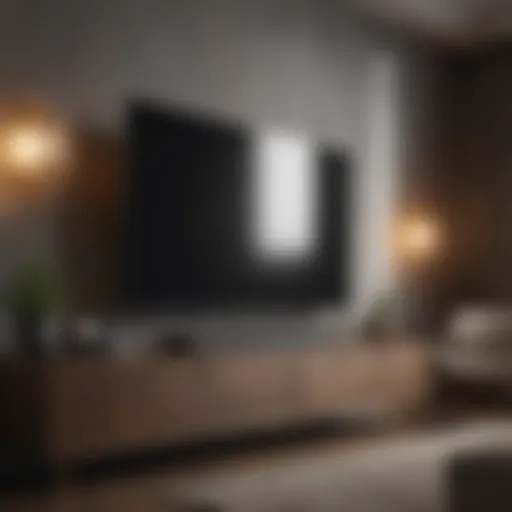 An elegant bedroom setup featuring a sleek TV and sound system