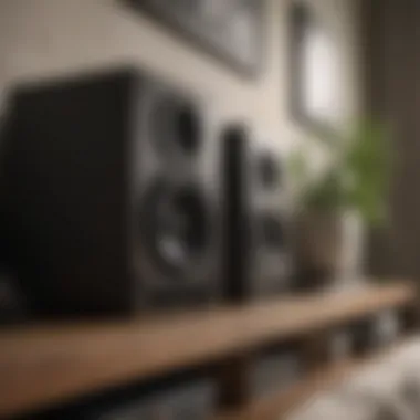 Close-up of high-fidelity speakers integrated into a bedroom