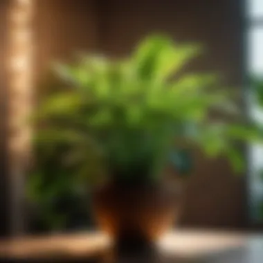 Vibrant Indoor Plant Thriving Under LED Light Lush green indoor plant under LED light