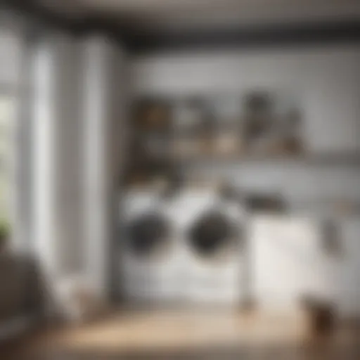 Modern laundry room with sleek shelves