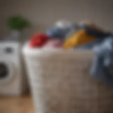 Understanding Different Fabrics and Odor Management A laundry basket overflowing with various clothes, showcasing diversity in fabric types