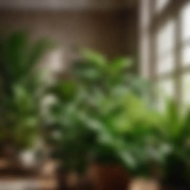 Green foliage of indoor plants