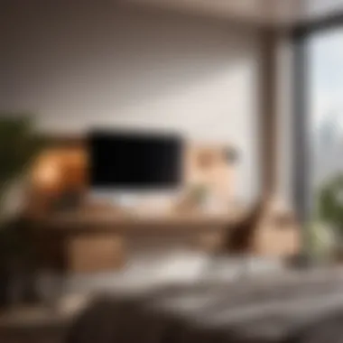 Sleek minimalistic bedroom with computer desk