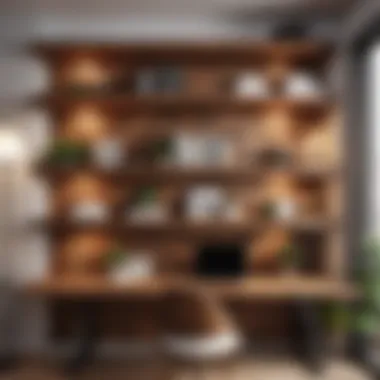 Natural Elegance and Decor Wooden wall-mounted shelves with decorative items in home office