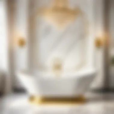 Opulent oversized bathtub with elegant gold fixtures and marble accents