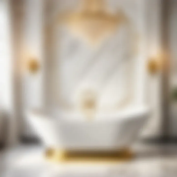 Opulent oversized bathtub with elegant gold fixtures and marble accents