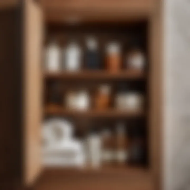 Organized bathroom essentials neatly arranged in a modern cabinet