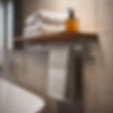 Organized bathroom shelf with towel roll holder