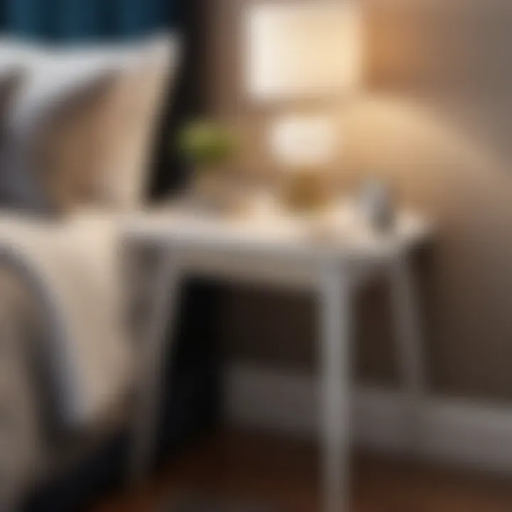 Organized bedroom space with small corner table