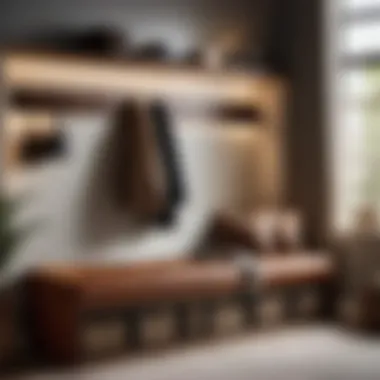 Functional Storage Solution Organized bedroom space with leather storage bench