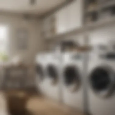 A well-organized laundry area featuring various sneakers laundry bags