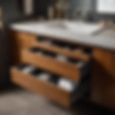 Organized interior of a 3-drawer bathroom floor cabinet in a modern setting