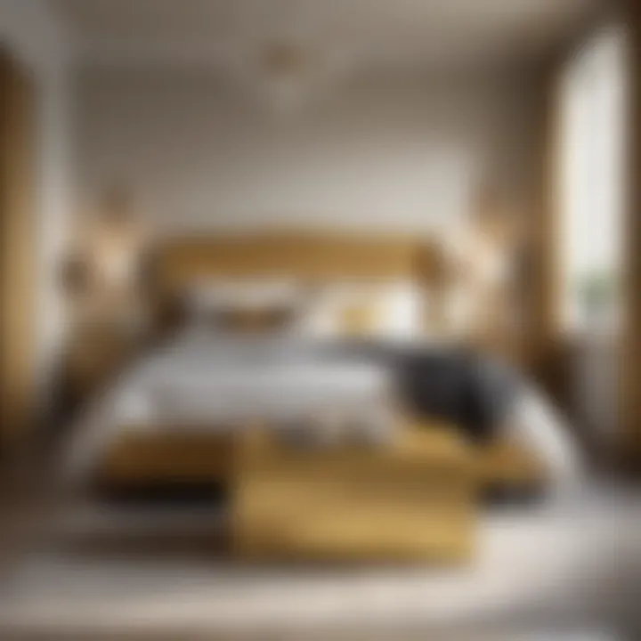 Clutter-Free Bedroom with Gold Storage Bench Room with gold storage bench displaying organized and clutter-free space