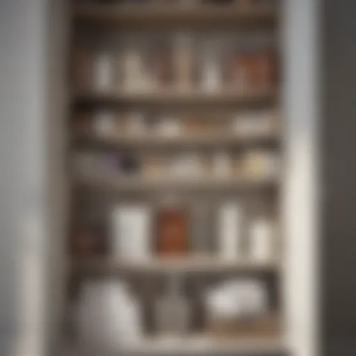 Neatly Arranged Bathroom Closet Organized bathroom closet with neatly arranged toiletries and accessories.