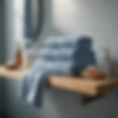 Neatly Organized Sophistication Pale blue bath towels neatly folded on a sleek bathroom shelf