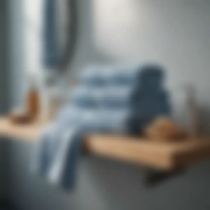 Neatly Organized Sophistication Pale blue bath towels neatly folded on a sleek bathroom shelf