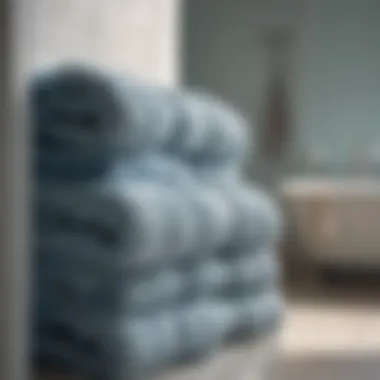 Fluffy Elegance Up Close Close-up of fluffy pale blue bath towels in a stylish bathroom setting