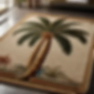 Craftsmanship of Palm Tree Motif on Bath Rug Intricate palm tree motif on bath rug