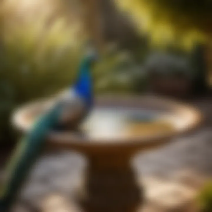 Eco-Friendly Charm for Avian Visitors Avian Visitors Enjoying the Peacock Solar Birdbath