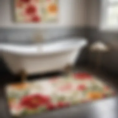 Peel and stick bath mat in floral design complementing a vintage bathroom