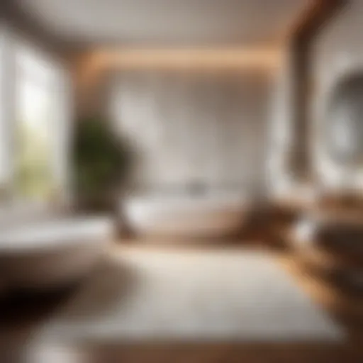 Modern bathroom with peel and stick bath mat in geometric pattern