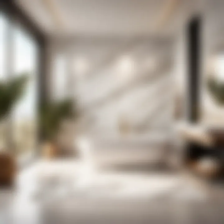 Minimalist bathroom design featuring peel and stick bath mat in marble finish