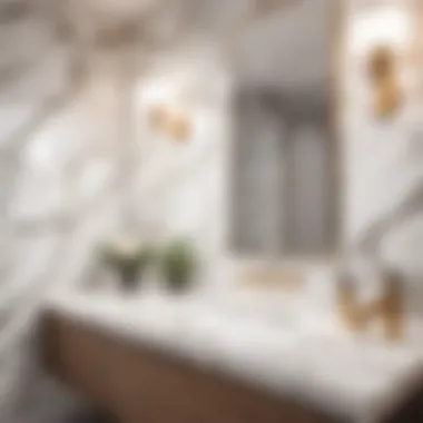 Luxurious Marble Finish Marble peel and stick wallpaper creating a luxurious feel in small bathroom