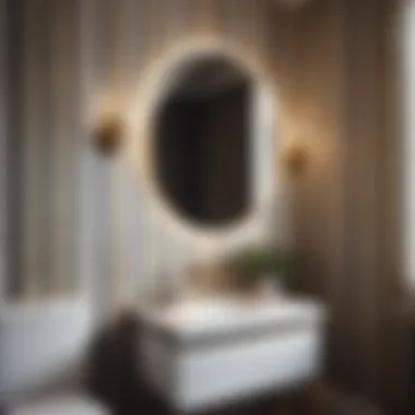 Sophisticated Striped Pattern Striped peel and stick wallpaper adding depth to small bathroom