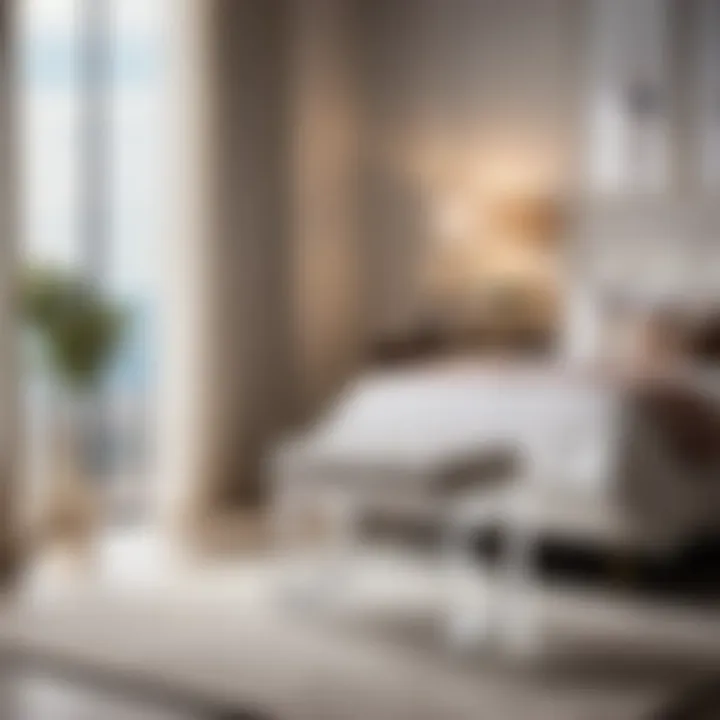 Airy Contemporary Acrylic Stool Contemporary acrylic vanity stool enhancing the airy ambiance of a modern bedroom