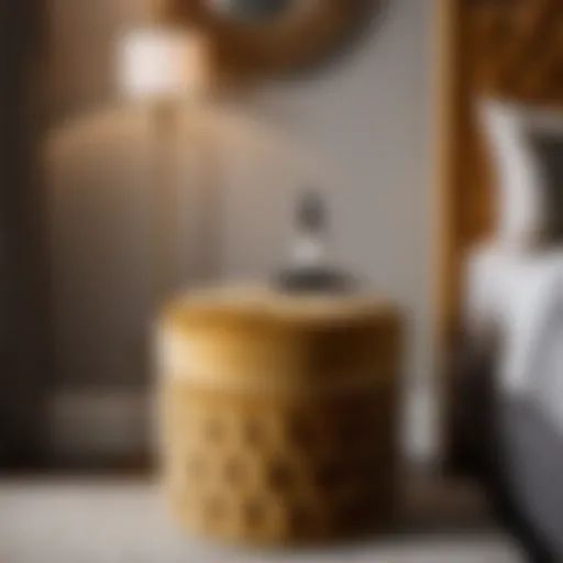 Elegant round velvet vanity stool in luxurious bedroom setting