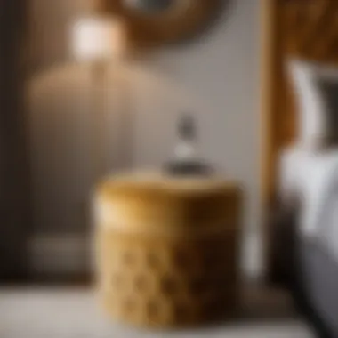 Luxurious Round Velvet Vanity Stool Elegant round velvet vanity stool in luxurious bedroom setting