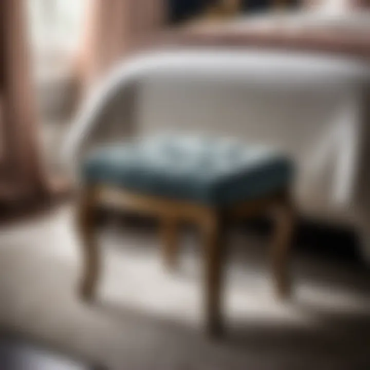 Sophisticated Vintage Tufted Stool Vintage tufted vanity stool adding sophistication to classic bedroom interior