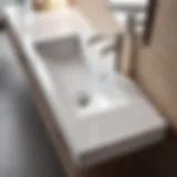 Minimalistic white narrow sink in modern bathroom