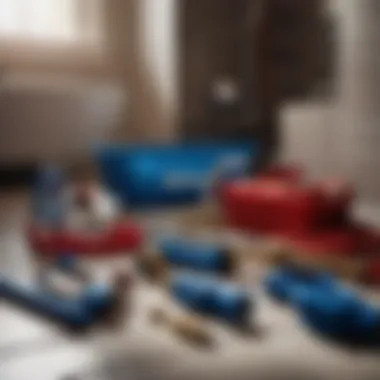 PEX plumbing tools and accessories laid out