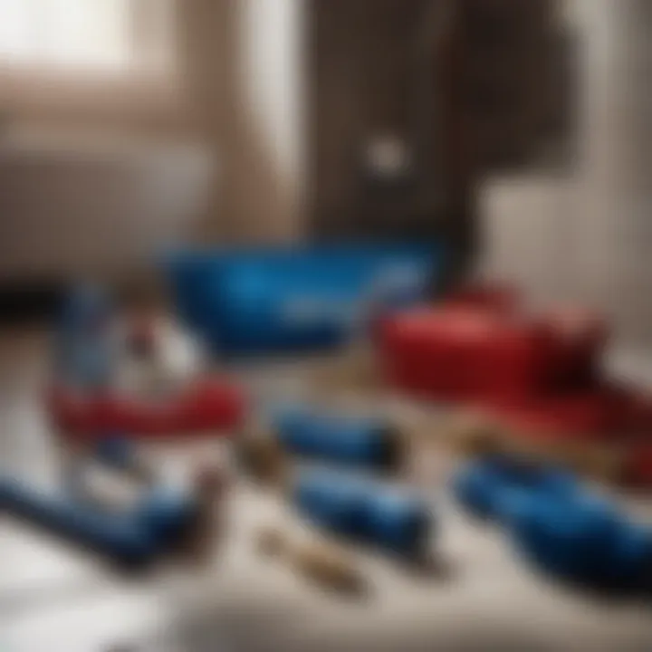 PEX plumbing tools and accessories laid out