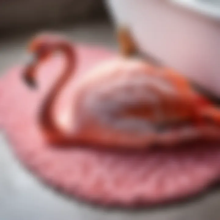Luxurious pink flamingo bath mat with intricate detailing