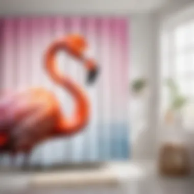 Graceful Pink Flamingo Shower Curtain Elegant pink flamingo shower curtain draped in bathroom